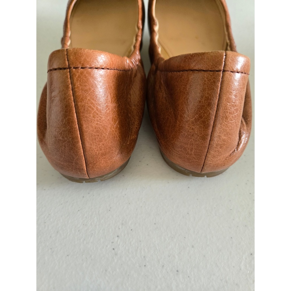 Prada Designer Brown Leather Elastic Scrunch Ballet Flats Gold Logo Womens 37.5 - Picture 3 of 9